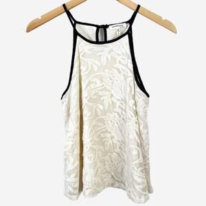 Monteau Halter Top Floral Lace Mesh S Ivory Keyhole Lined Boho Fairy Coquette